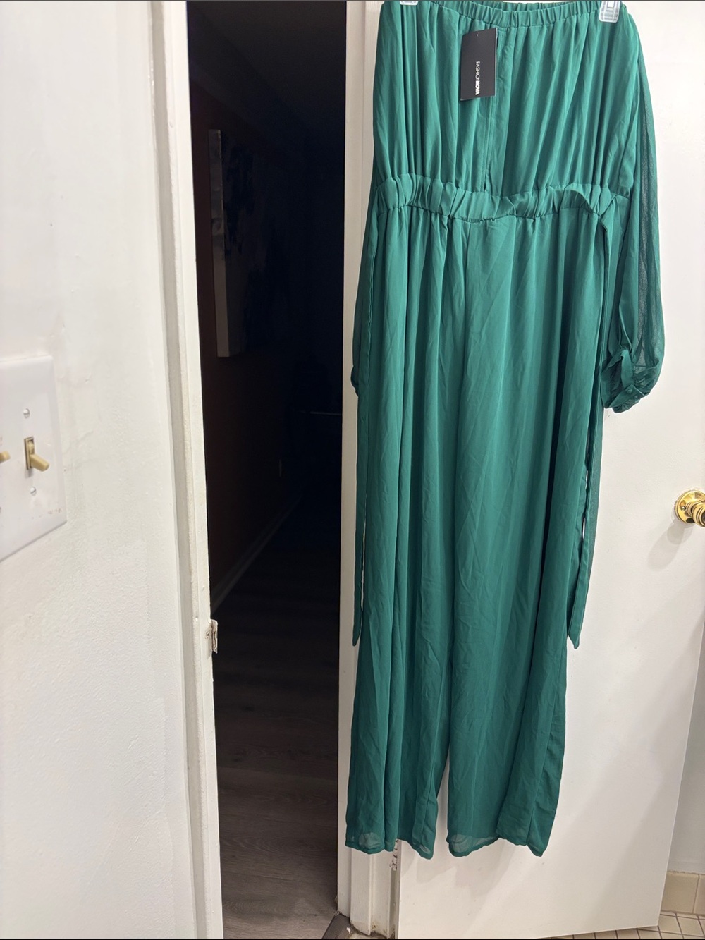 Fashion Nova Teal Off-Shoulder Wide-Leg Jumpsuit